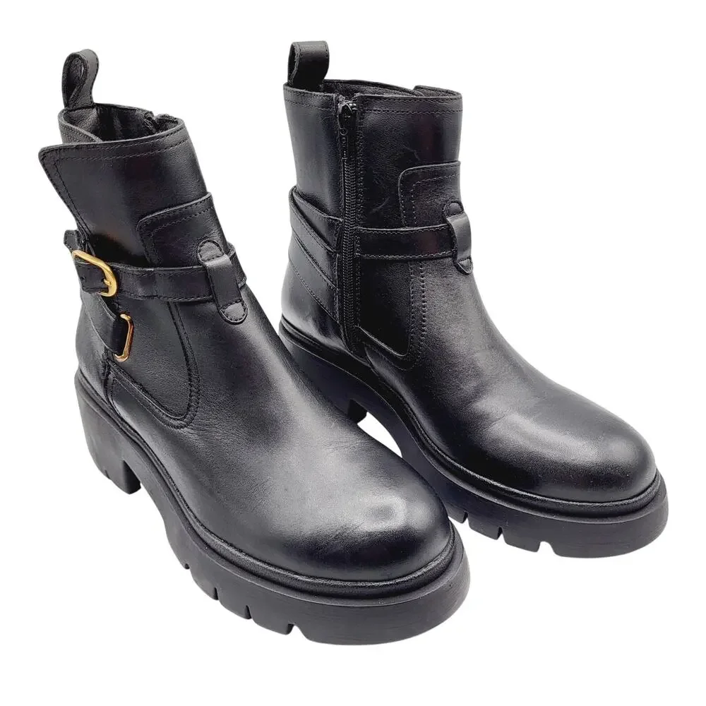 NEW Steve Madden Women's Size 7.5M Black Leather Colletta Zip Up Ankle Bootie
